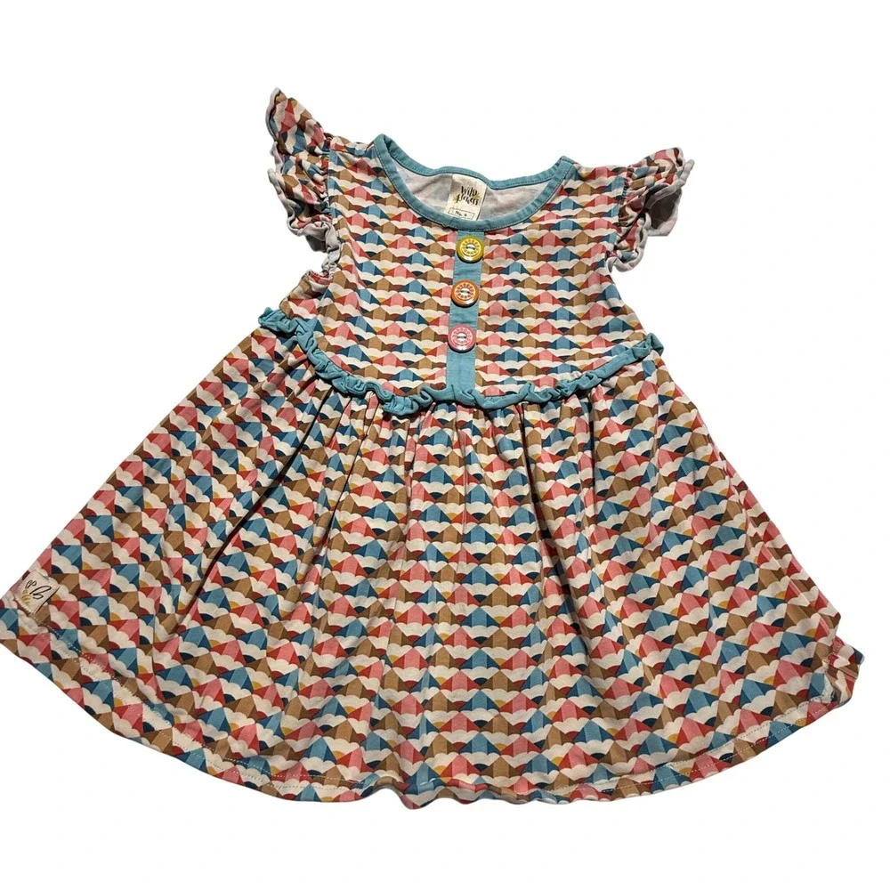Wildflowers Clothing Girls Dress Size 4 Geometric Print Flutter Sleeve Ruffle